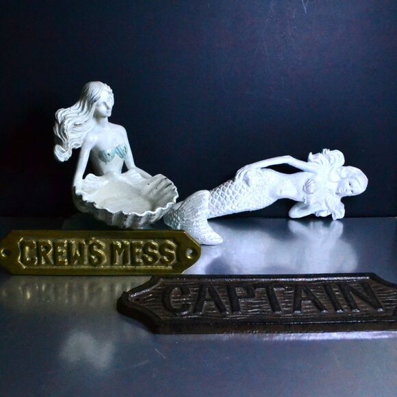 5 Assorted Pieces For Nautical Decor Ship Signs Mermaids Fish Storage - Picture 1 of 13